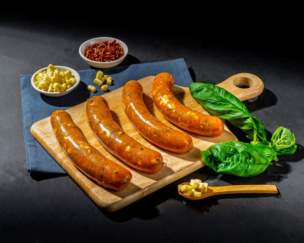 Raw Chicken Cheesy Italian Job Sausage in Sheep Casing