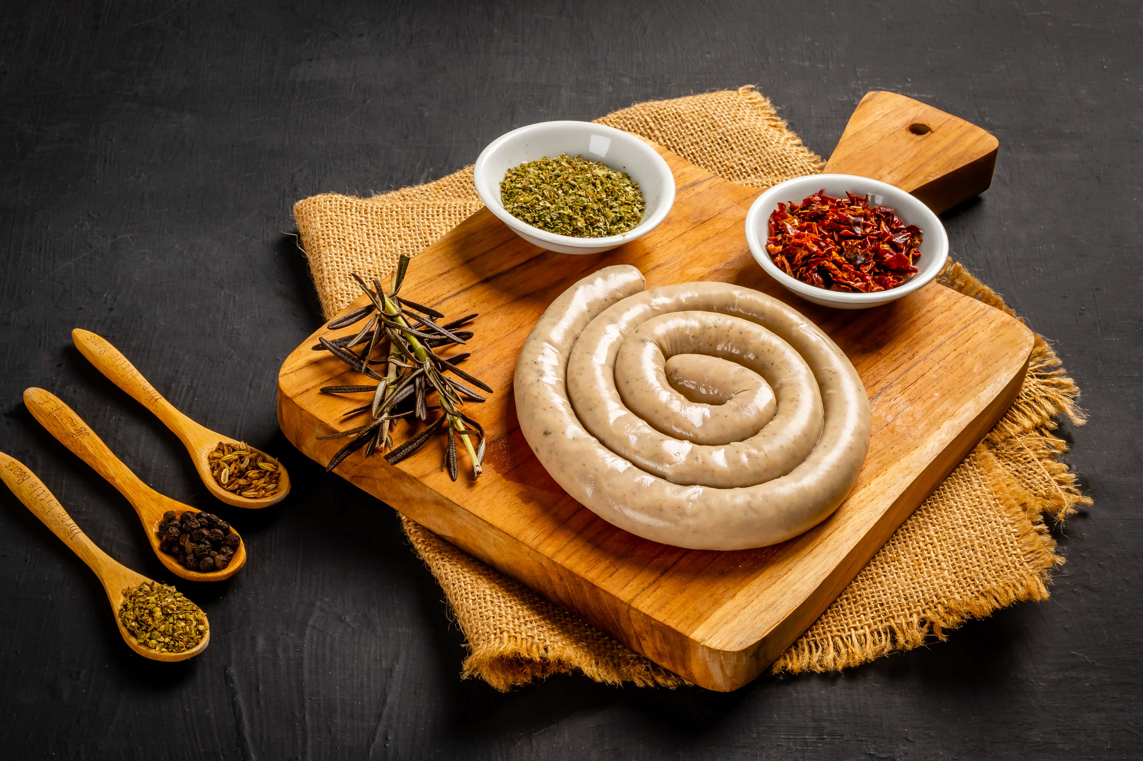 Raw Thueringer Chicken Twister Sausage in Sheep Casing